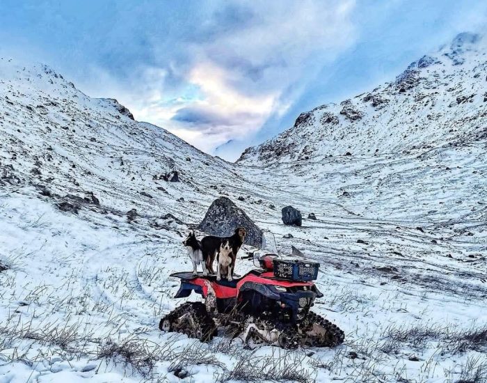 ATV, snow, mountains